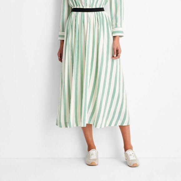 Future Collective - Women's High-Rise Full Lining Midi A-Line Skirt - Green - Picture 1 of 3